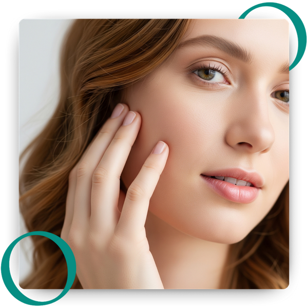 Woman feeling her soft and smooth cheek