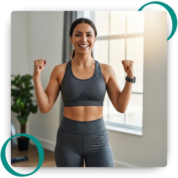 Smiling woman feeling a sense of excitement and accomplishment