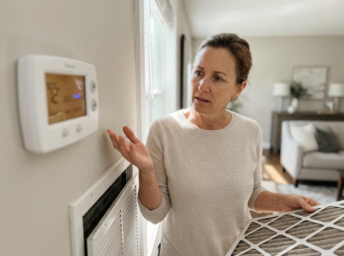 Woman holding dirty HVAC filter