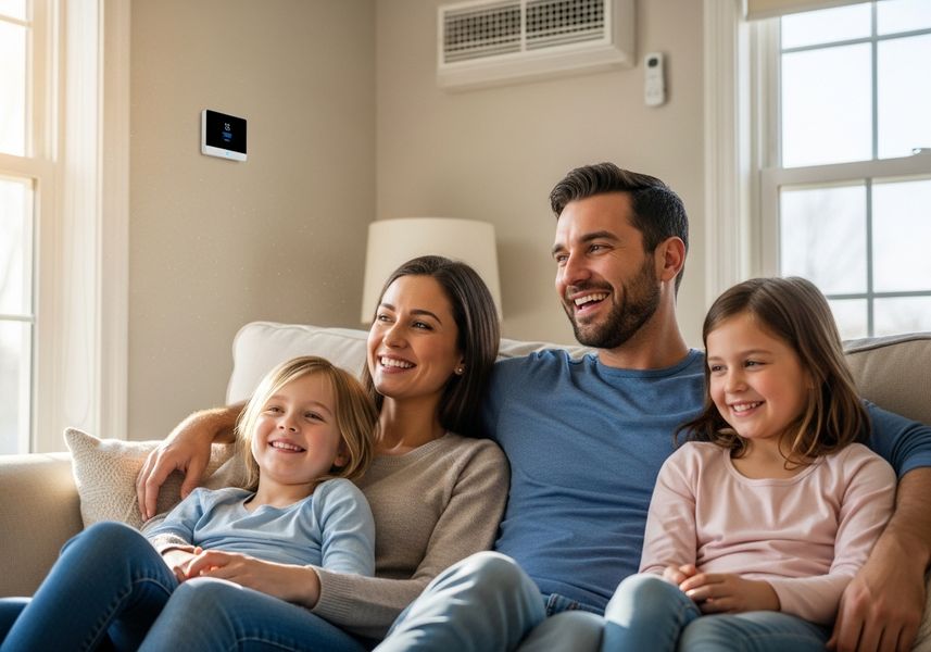 Family relaxing in a climate controlled home