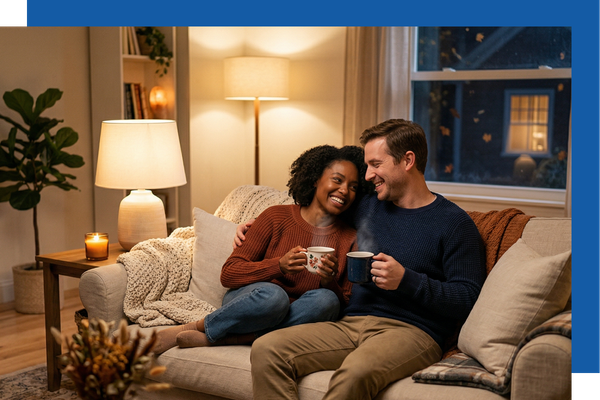 Two homeowners on a couch