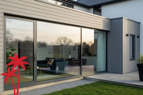 Modern home addition with large, sunny windows Modern home addition with large, sunny windows