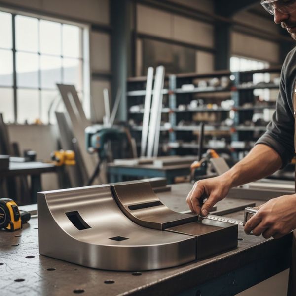 A skilled fabricator takes precise measurements of a bespoke metal component to ensure a perfect fit.