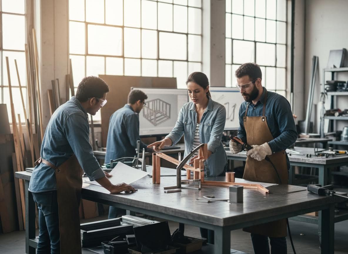 Engineers and Craftspeople Collaborating in a Workshop