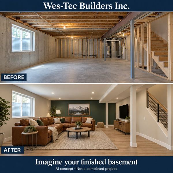 Basement remodel before and after concept