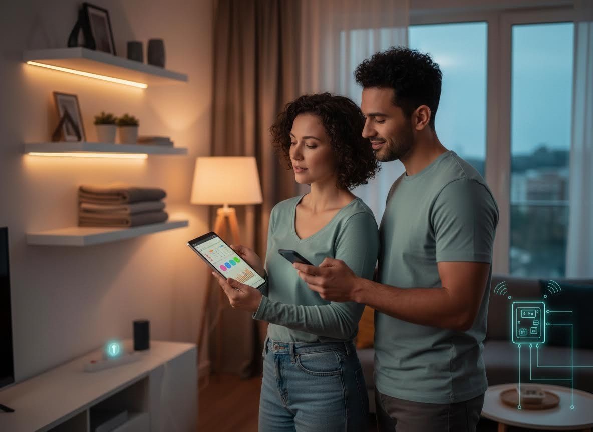Couple Managing Smart Home Devices