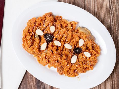 Plate of carrot pudding. 