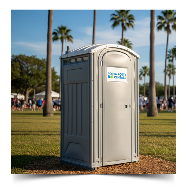 A porta potty at a festival