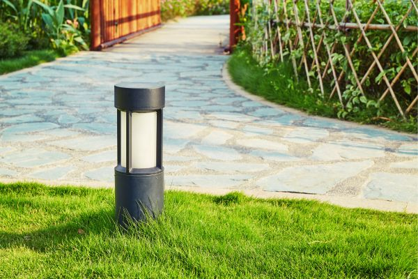 Landscape lighting on edge of path
