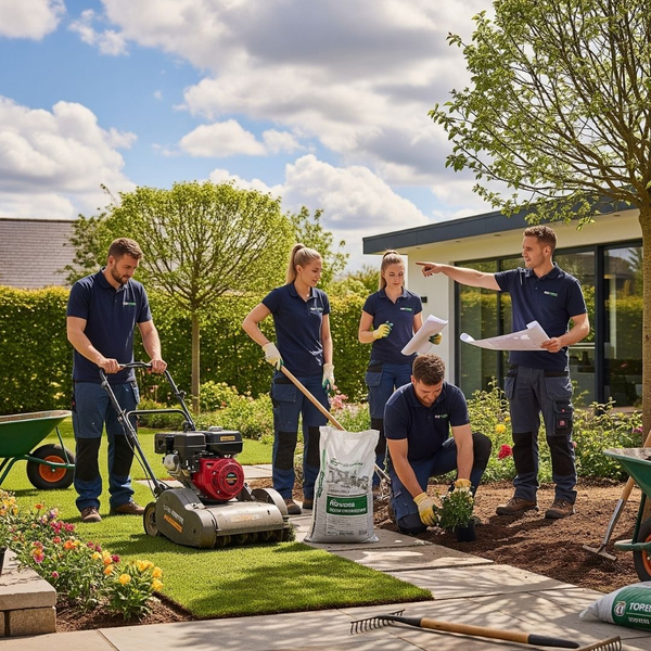 A team of professional landscapers working together