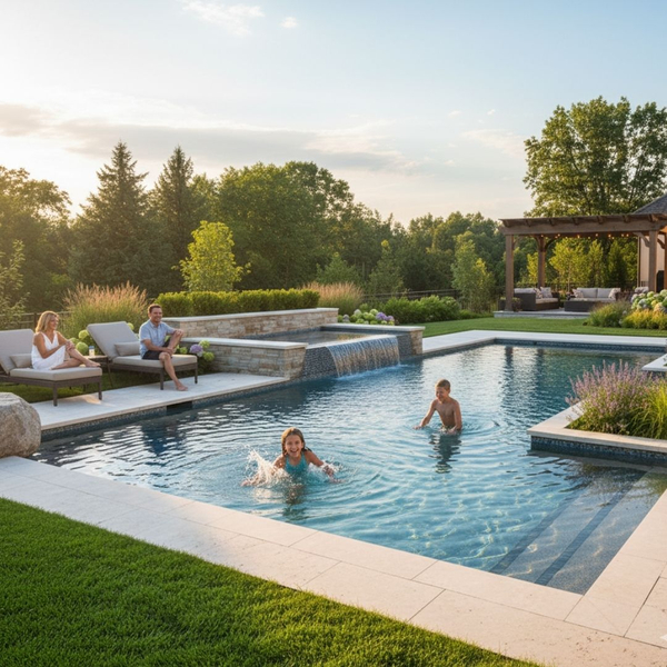 A family enjoying their professionally installed swimming pool