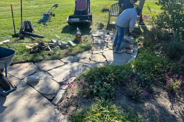 Stone walkway being installed