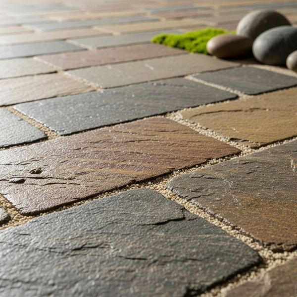 A close-up of high-quality natural stone pavers