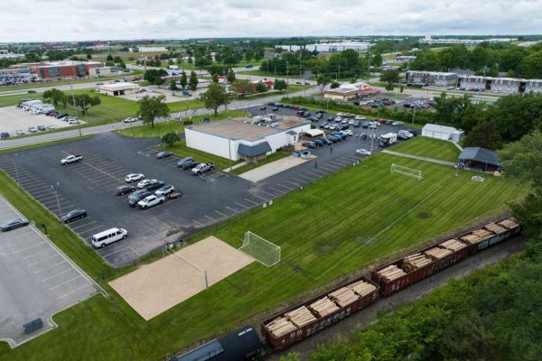 Birds eye view of soccer field