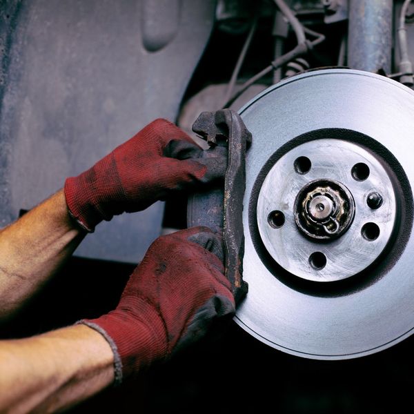 mechanic putting brake pads in a car
