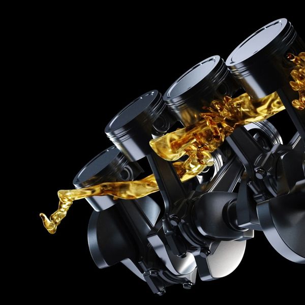 3D render of oil going through engine pistons