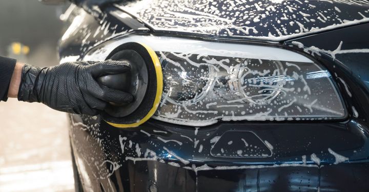 Close up of a car getting washed