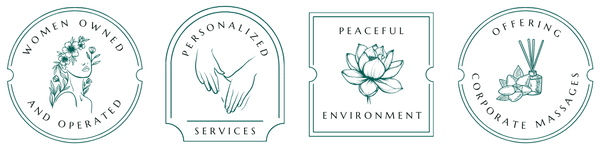 Badge 1: Woman Owned and Operated  Badge 2: Peaceful and Invite Environment  Badge 3: Personalized Services Badge  4: Offering Corporate Massage