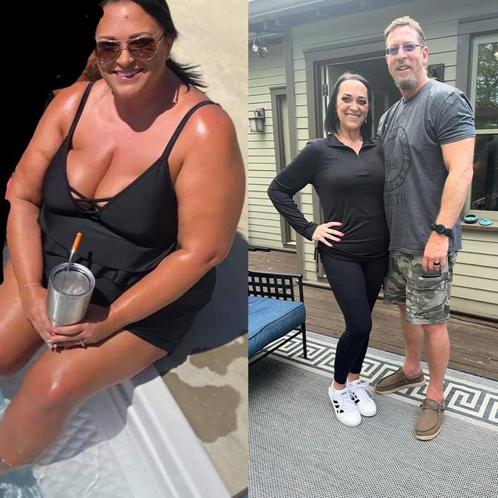 before and after photo of a woman's weight loss