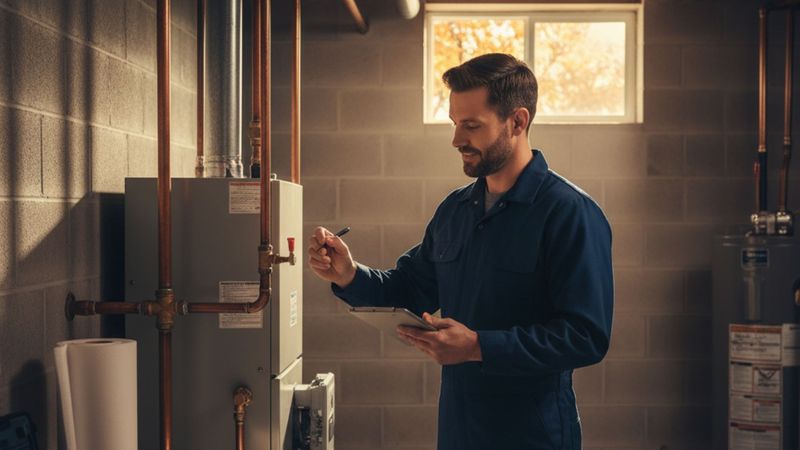 a plumber checking off a checklist