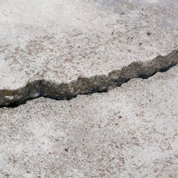 Water leak or foundation issue visible in a cracked concrete slab.
