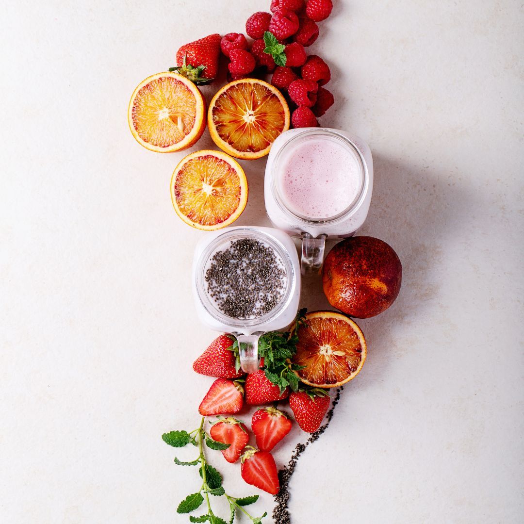 fruits and berries used for a smoothie