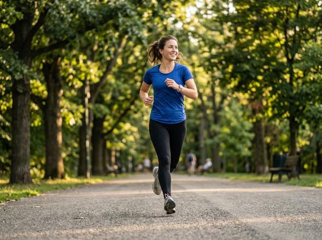 Happy Woman Running in Park