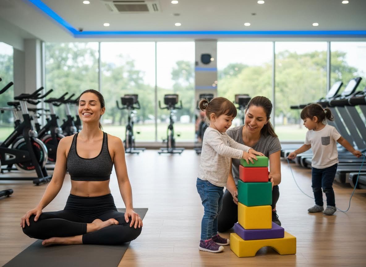 Family-friendly gym with meditation and children's play