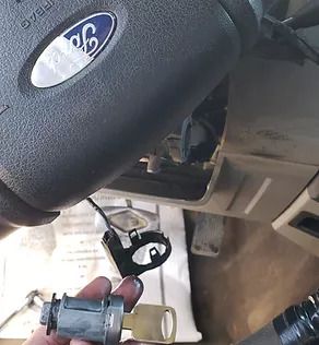Closeup of Ford steering wheel