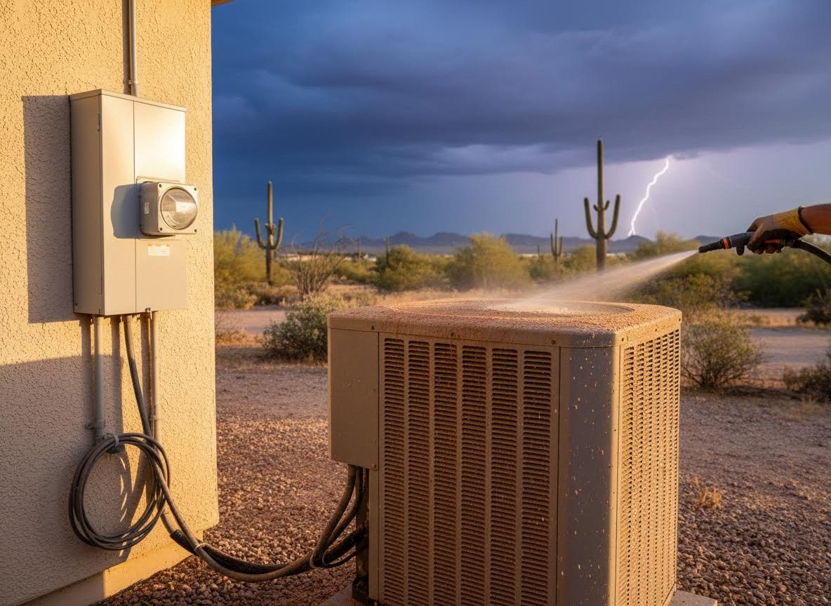 AC Unit Cleaning in Desert with Lightning