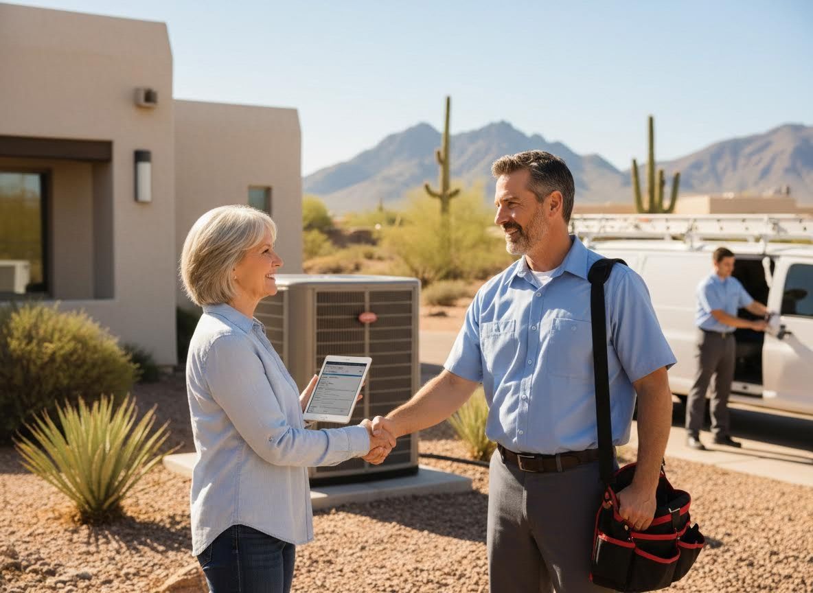 HVAC Technician Shakes Hands with Homeowner