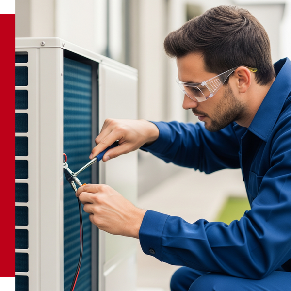ac repairman working on HVAC system