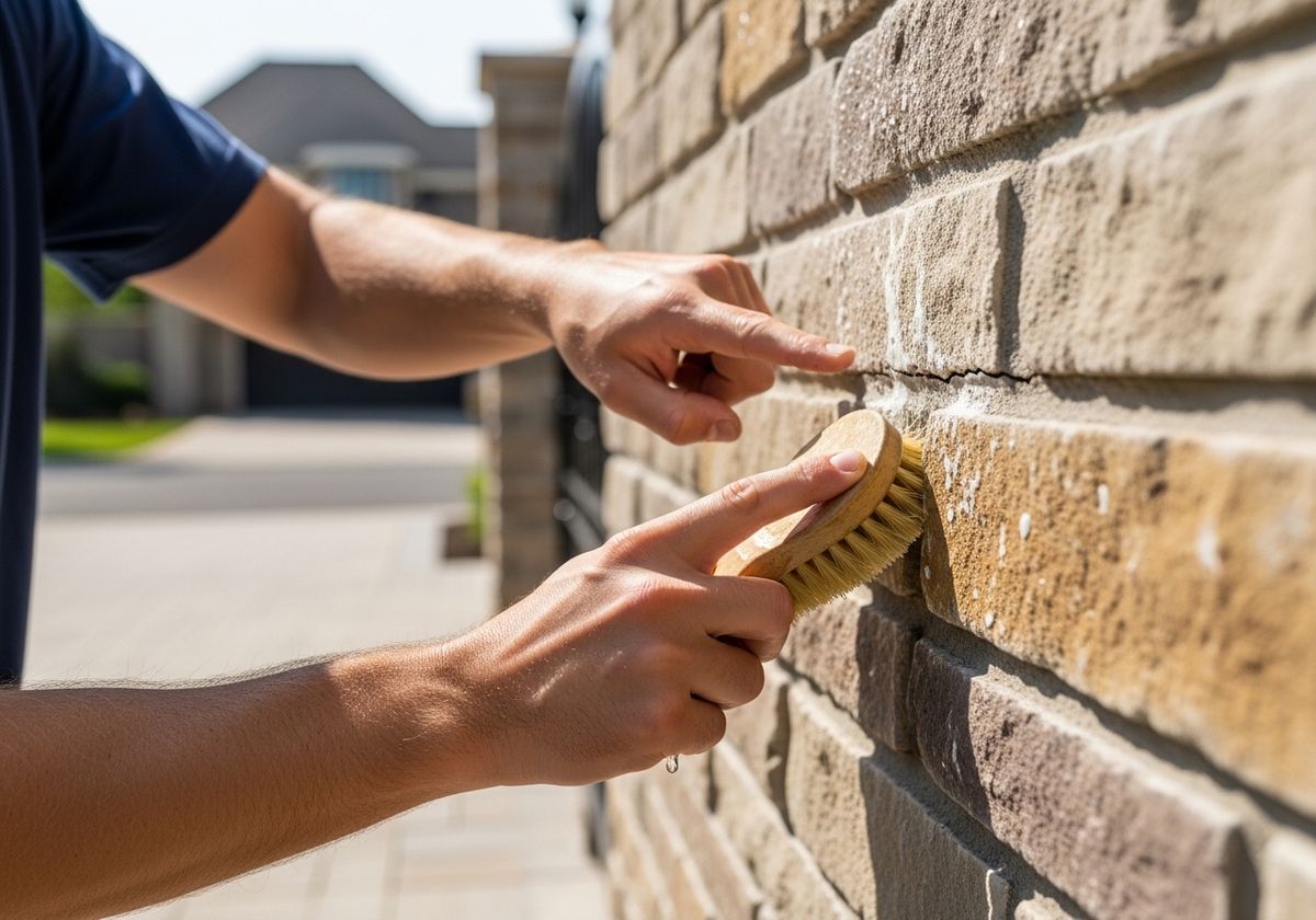 Cleaning Stone Wall with Brush