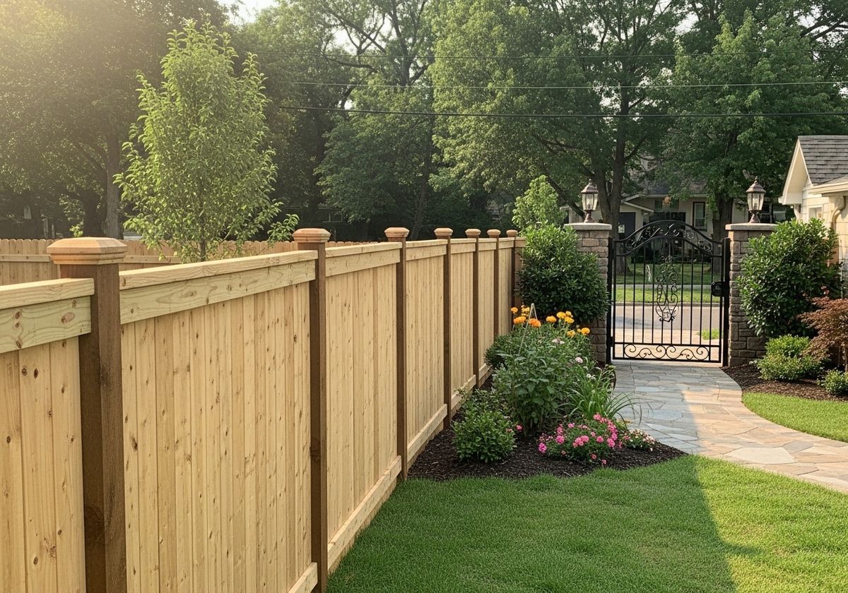 Wooden Fence and Iron Gate Landscaping