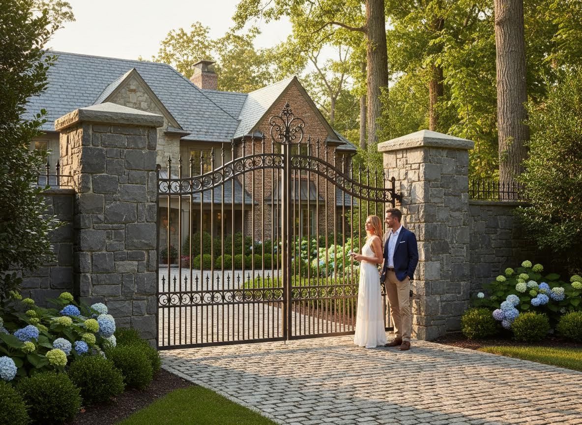 Couple at Luxury Estate Gate