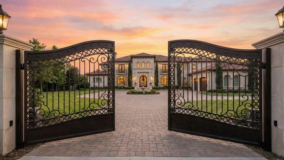 iron custom driveway gate opening to a luxury estate iron custom driveway gate opening to a luxury estate