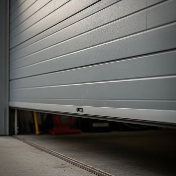 a garage door just as it touches the ground, beginning to reverse and move back up