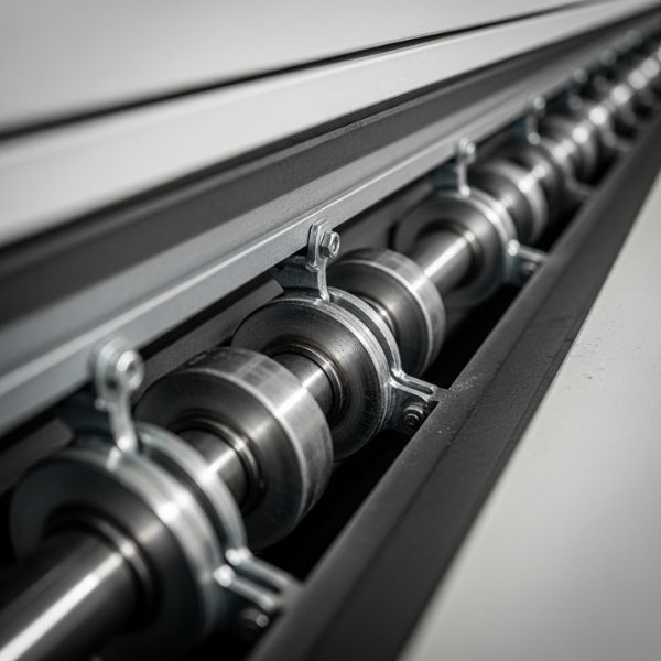 garage door rollers inside a metal track