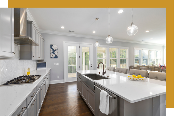 modern kitchen with white counters