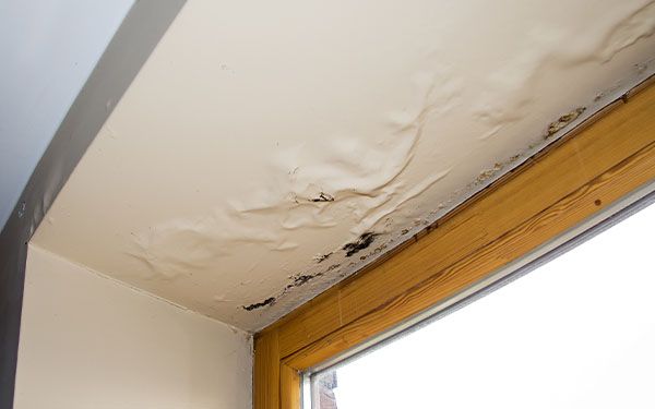 Image of water damage and mold growth near a window