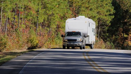 RV trailer on road