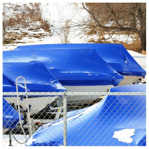 boats in storage in winter