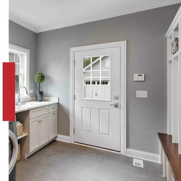 A mudroom with nice tile floor