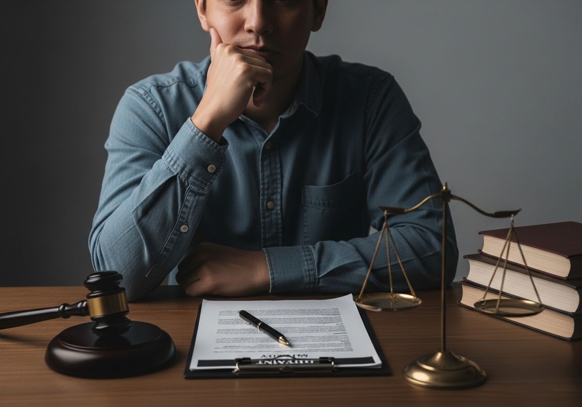 Man at Desk with Legal Documents and Gavel