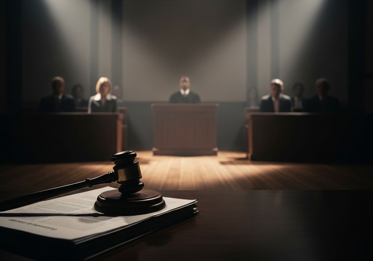 Gavel resting on legal documents in a courtroom