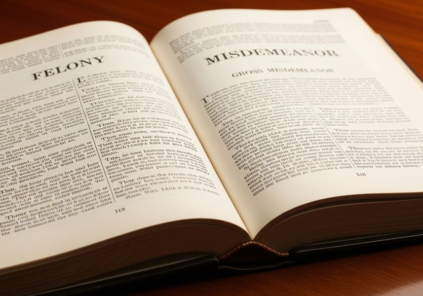 Antique Law Book Open to Felonies and Misdemeanors