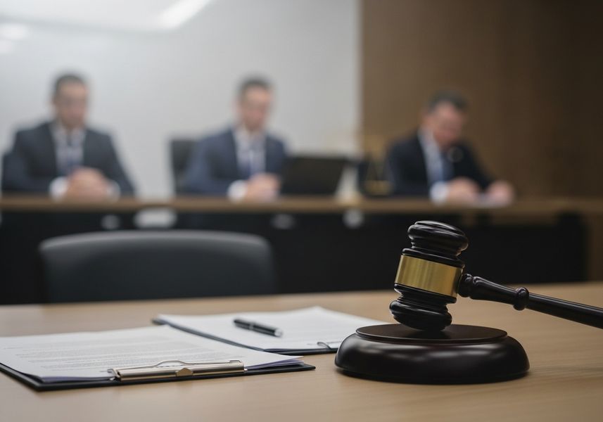 Gavel on desk in courtroom