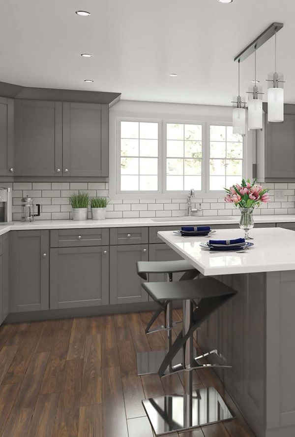 Grey and white kitchen