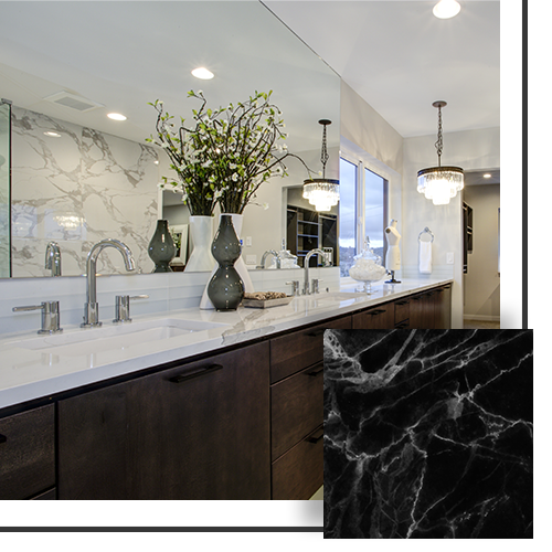 bathroom with marble counters