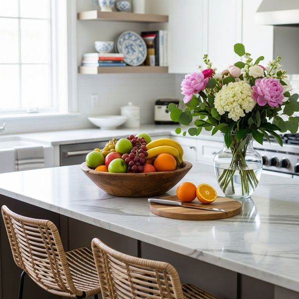 An elegant kitchen island staged to highlight its contribution to the home's overall aesthetic and value.